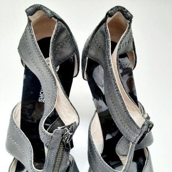MICHAEL KORS Berkley T-Strap Sandals Heels Gunmetal  Sz 9.5 - Picture 7 of 9